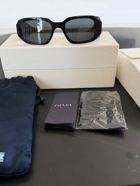 Prada Symbole Men’s Black Geometric Rectangular Sunglasses with Dark Lenses